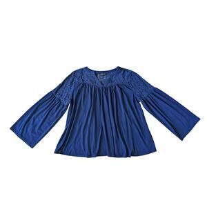 Lane Bryant Blouse Womens 18/20 Blue Bell Sleeve Lace Fairy Grunge Corporate